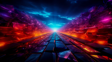 Futuristic technology abstract background with lines for network, big data, data center, server, internet, speed. Abstract neon lights into digital technology tunnel. Generative AIの素材