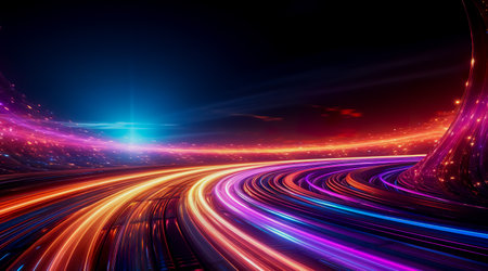 Futuristic technology abstract background with lines for network, big data, data center, server, internet, speed. Abstract neon lights into digital technology tunnel. Generative AIの素材