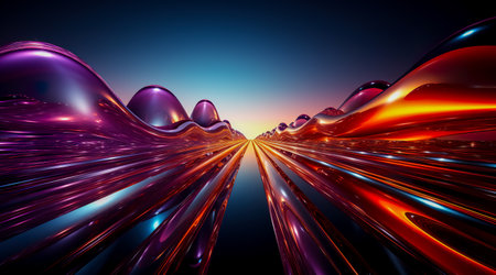Futuristic technology abstract background with lines for network, big data, data center, server, internet, speed. Abstract neon lights into digital technology tunnel. Generative AIの素材