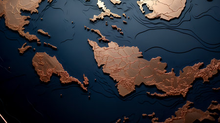 Blue marble texture background with golden veins. Closeup surface grunge stone texture. Generative AIの素材