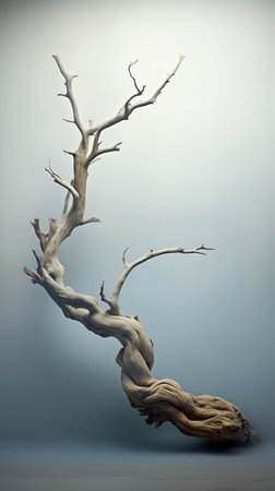 Dry tree twigs and white sand beach. Minimal background for summer concept. Generative AIの素材