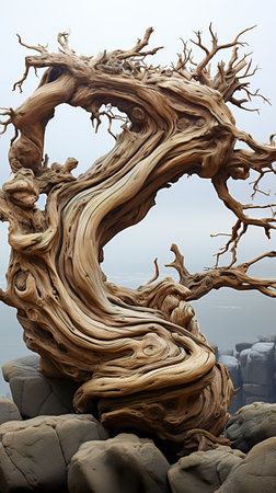 Dry tree twigs and white sand beach. Minimal background for summer concept. Generative AIの素材
