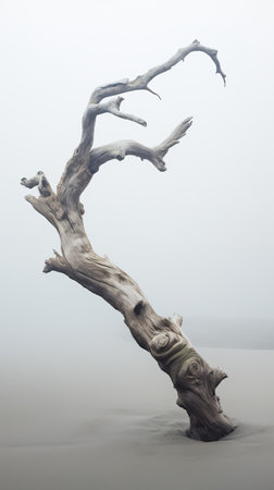 Dry tree twigs and white sand beach. Minimal background for summer concept. Generative AIの素材