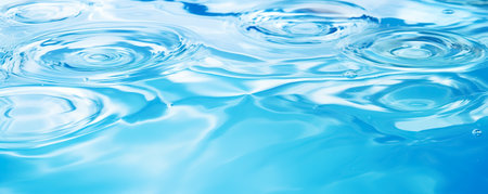 Water background, ripple and flow with waves. Summer blue swiming pool pattern. Sea, ocean surface. Panoramic banner.の素材