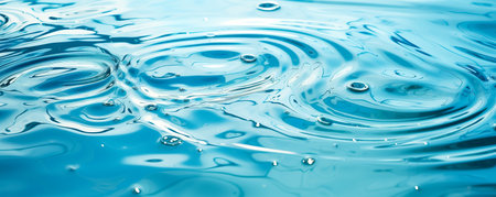 Water background, ripple and flow with waves. Summer blue swiming pool pattern. Sea, ocean surface. Panoramic banner.の素材