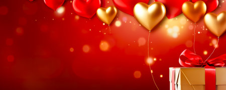 Air Balloons of heart shaped foil on pastel red background. Love concept. Holiday celebration. Valentine's Dayの素材