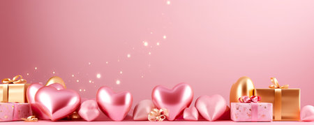 Air Balloons of heart shaped foil on pastel pink background. Love concept. Holiday celebration. Valentine's Dayの素材
