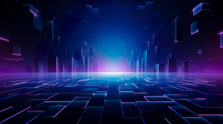 Psychedelic Abstract Futuristic Neon. Fluorescent Sci Fi. Glow Laser Showcase Stage Dark Room. Retro Modernの素材