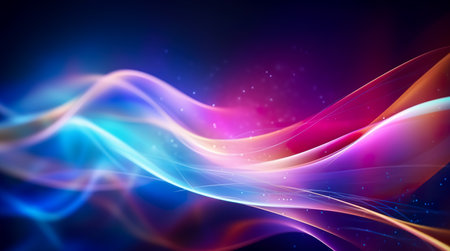 Psychedelic Abstract Futuristic Neon. Fluorescent Sci Fi. Glow Laser Showcase Stage Dark Room. Retro Modernの素材