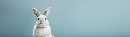 Little rabbit on white furry blanket. Very cute young bunny as a easter concept.の素材
