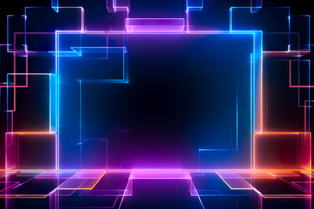 Purple And Blue Glowing Neon. Empty background scene. Futuristic Sci-Fi Modern Empty.の素材