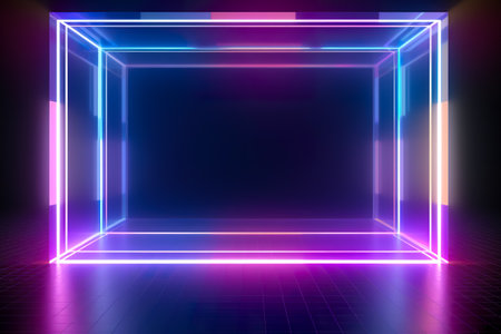 Purple And Blue Glowing Neon. Empty background scene. Futuristic Sci-Fi Modern Empty.の素材