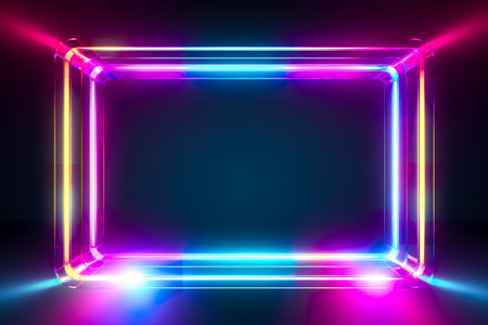 Purple And Blue Glowing Neon. Empty background scene. Futuristic Sci-Fi Modern Empty.の素材