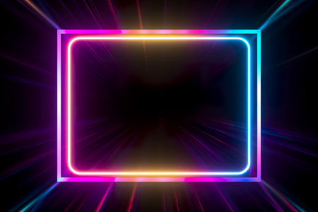 Purple And Blue Glowing Neon. Empty background scene. Futuristic Sci-Fi Modern Empty.の素材