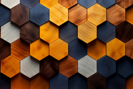 Hexagonal abstract background. Abstract black and gold hexagonal luxuryの素材