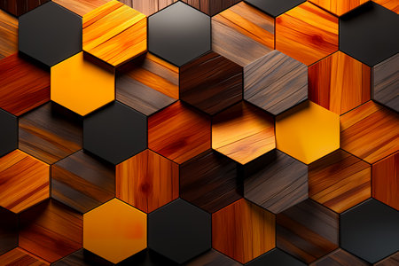 Hexagonal abstract background. Abstract black and gold hexagonal luxuryの素材
