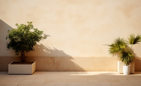 Stone product display podium with nature leaves on brown background.の素材