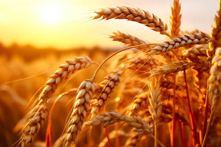 Golden wheat field on the background of hot summer sunの素材