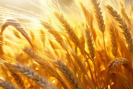 Golden wheat field on the background of hot summer sunの素材