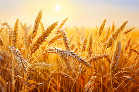 Golden wheat field on the background of hot summer sunの素材