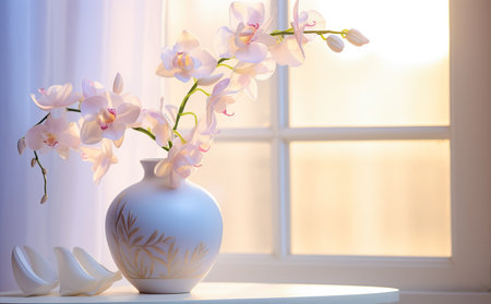 Beautiful orchid flowers in white vase.の素材