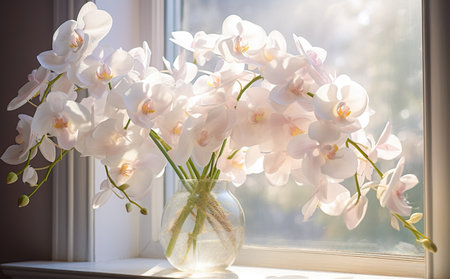 Beautiful orchid flowers in white vase.の素材