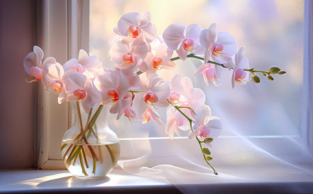Beautiful orchid flowers in white vase.の素材