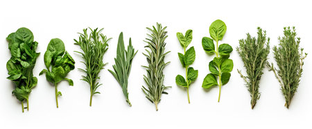 Green leaves on white background as botanical frame flatlay, eco design and spring nature flat lay conceptの素材