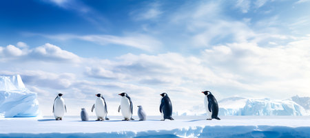 Emperor Penguins on the ice. north pole arctic with group penguins landscapeの素材
