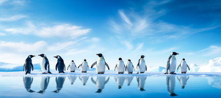 Emperor Penguins on the ice. north pole arctic with group penguins landscapeの素材