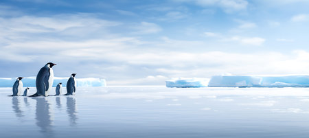 Emperor Penguins on the ice. north pole arctic with group penguins landscapeの素材