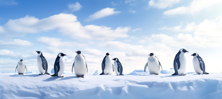 Emperor Penguins on the ice. north pole arctic with group penguins landscapeの素材