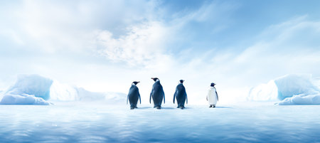 Emperor Penguins on the ice. north pole arctic with group penguins landscapeの素材