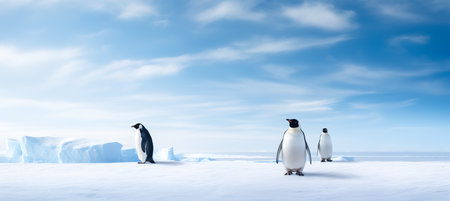 Emperor Penguins on the ice. north pole arctic with group penguins landscapeの素材