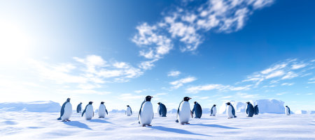 Emperor Penguins on the ice. north pole arctic with group penguins landscapeの素材