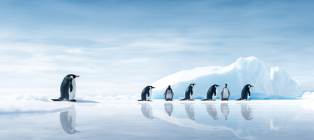 Emperor Penguins on the ice. north pole arctic with group penguins landscapeの素材