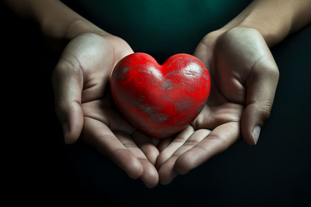 hands holding red heart, health care, love, organ donation, mindfulness, wellbeing, family insurance and CSR conceptの素材