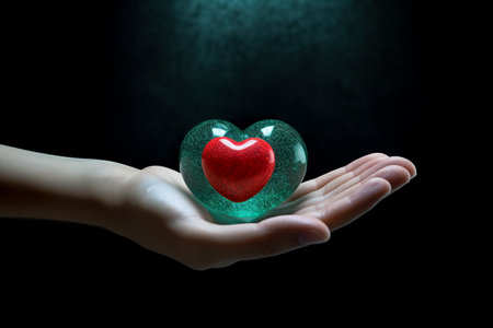 hands holding red heart, health care, love, organ donation, mindfulness, wellbeing, family insurance and CSR conceptの素材