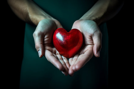hands holding red heart, health care, love, organ donation, mindfulness, wellbeing, family insurance and CSR conceptの素材