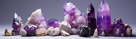 Crystal Stone macro mineral, purple rough amethyst quartz crystalsの素材