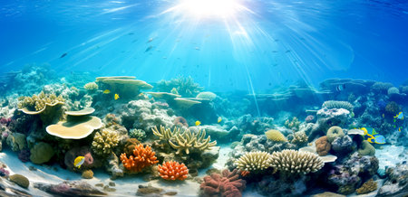 Ocean coral reef underwater. Sea world under water backgroundの素材