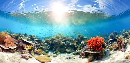 Ocean coral reef underwater. Sea world under water backgroundの素材