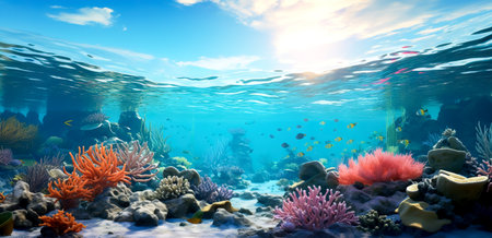 Ocean coral reef underwater. Sea world under water backgroundの素材