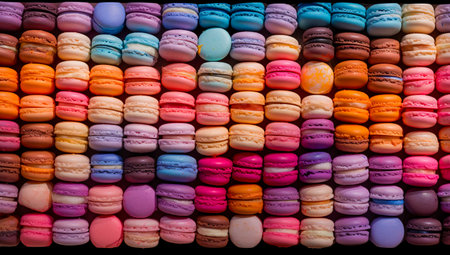 macarons dessert with vintage pastel tones. close up. Small French cakes. Culinary and cooking concept.の素材