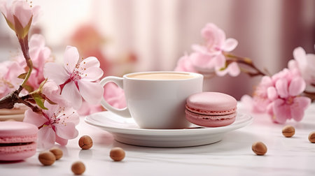 macarons dessert with vintage pastel tones. close up. Small French cakes. Culinary and cooking concept.の素材
