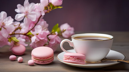 macarons dessert with vintage pastel tones. close up. Small French cakes. Culinary and cooking concept.の素材