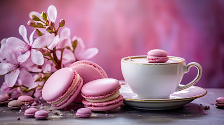 macarons dessert with vintage pastel tones. close up. Small French cakes. Culinary and cooking concept.の素材