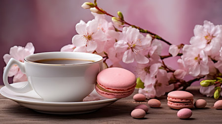 macarons dessert with vintage pastel tones. close up. Small French cakes. Culinary and cooking concept.の素材