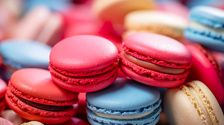 macarons dessert with vintage pastel tones. close up. Small French cakes. Culinary and cooking concept.の素材