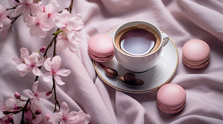 macarons dessert with vintage pastel tones. close up. Small French cakes. Culinary and cooking concept.の素材